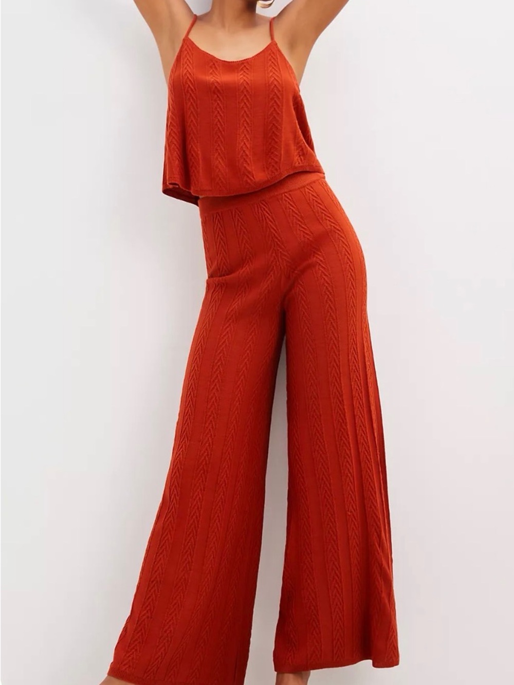 Anthropologie Rust Orange Wide-Leg Cable Knit pants